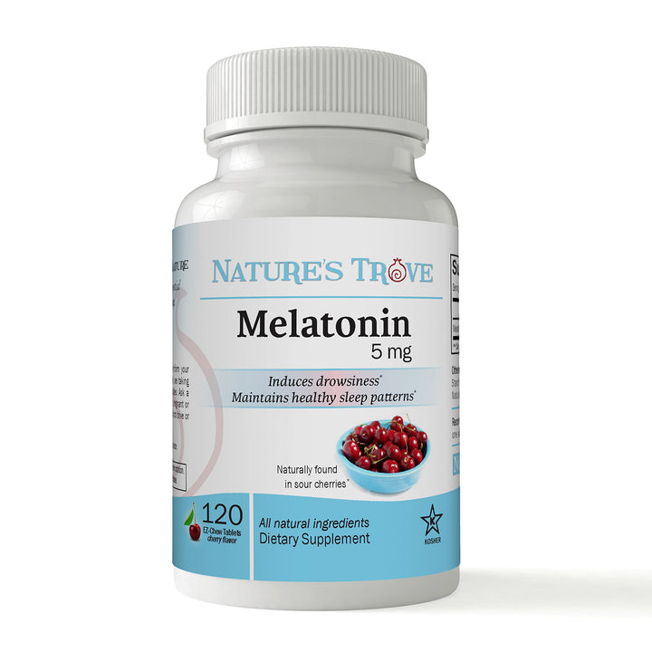 Nature's Trove Melatonin 5mg Cherry EZ Chew Tablets front view