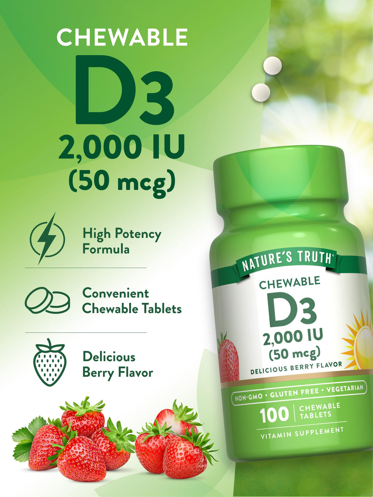 Nature's Truth Chewable Vitamin D3 2000 IU packaging details