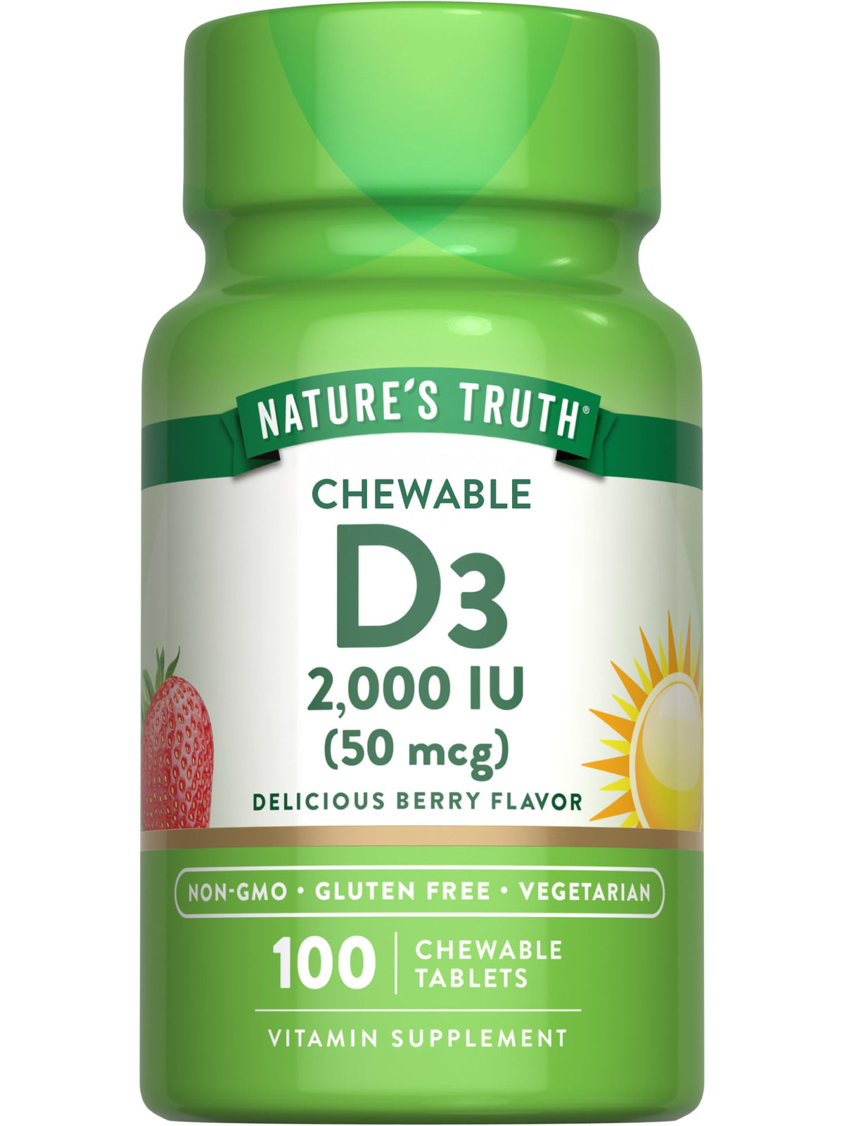 Nature's Truth Chewable Vitamin D3 2000 IU tablet bottle front view