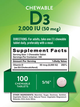 Nature's Truth Chewable Vitamin D3 2000 IU tablets side view