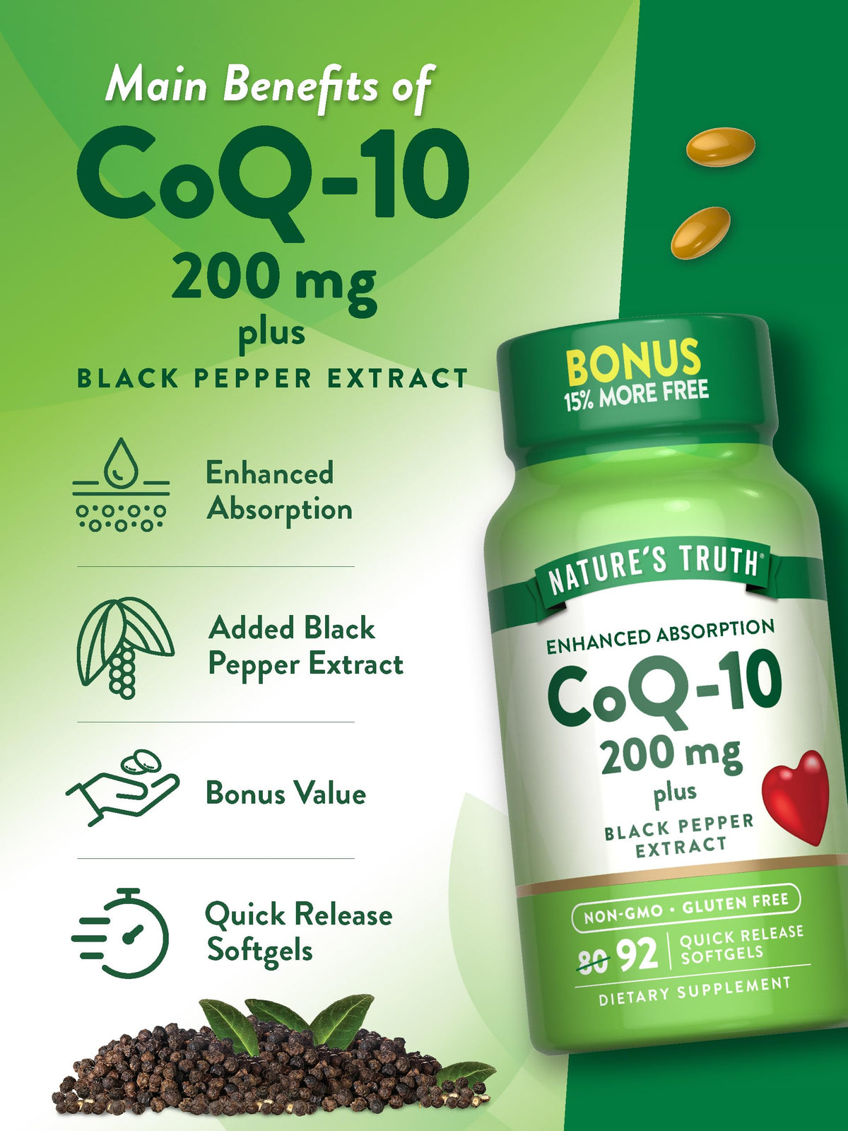 Nature's Truth CoQ10 200 mg Softgels close-up of softgel