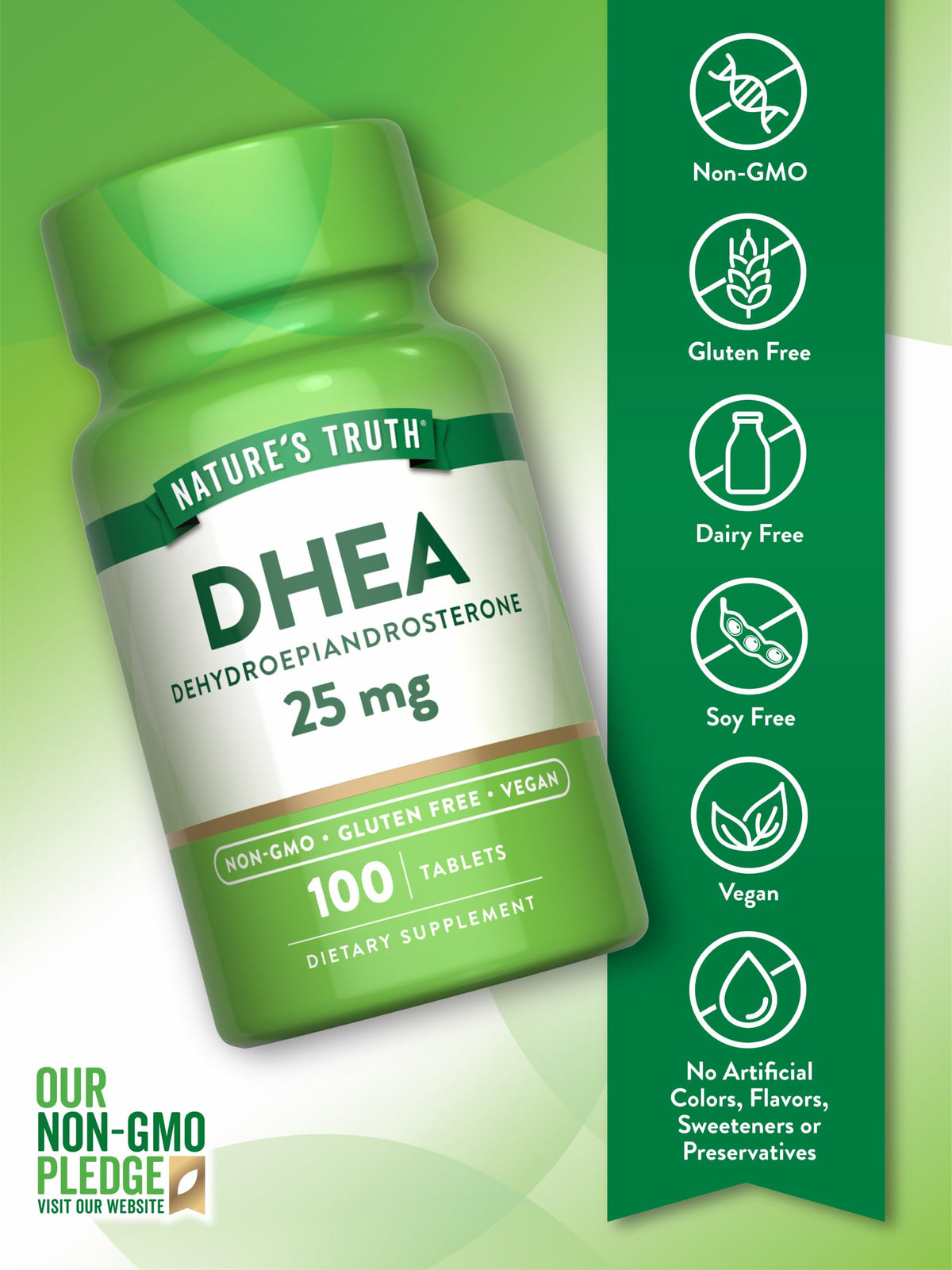 Nature's Truth DHEA 25mg Tablets back view with ingredient list