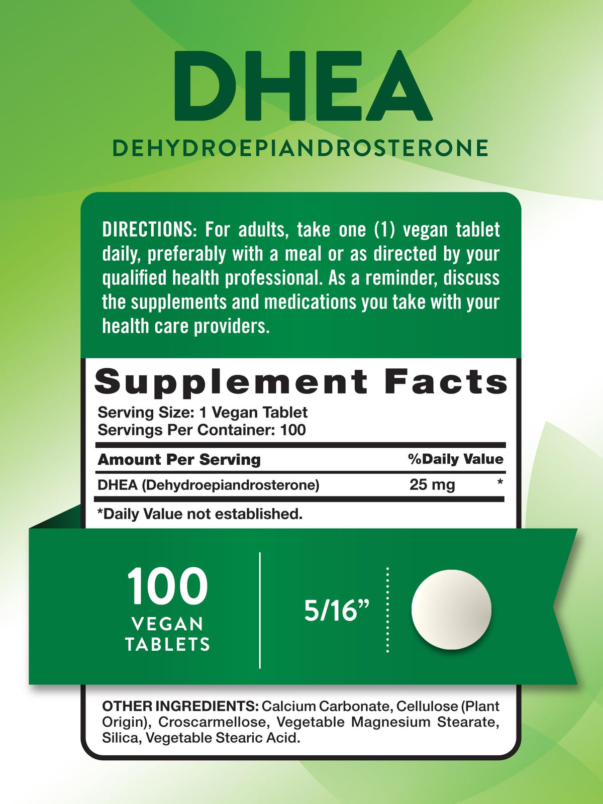 Nature's Truth DHEA 25mg Tablets side view showing tablet size