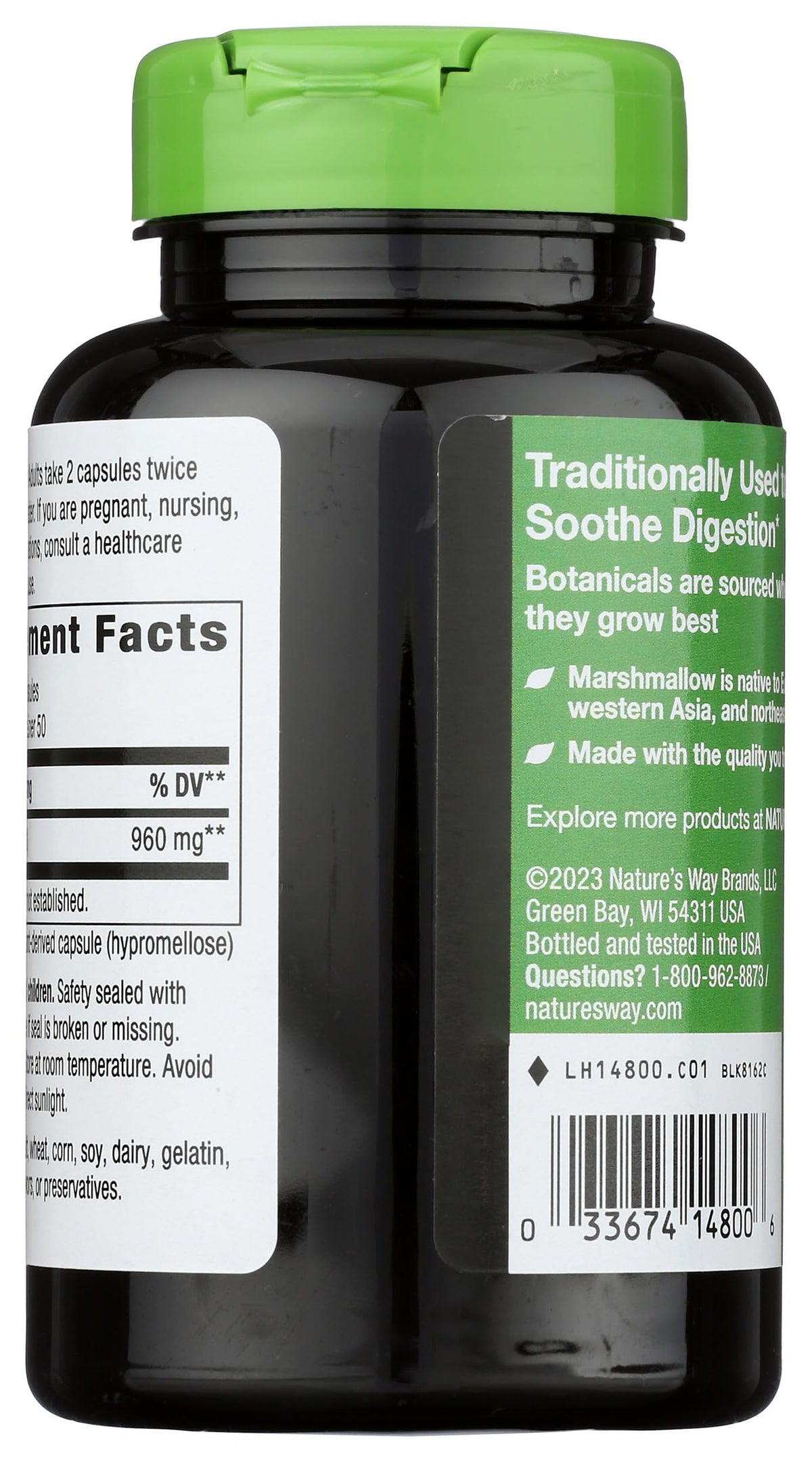 Nature's Way Marshmallow Root 960 mg capsule bottle side view