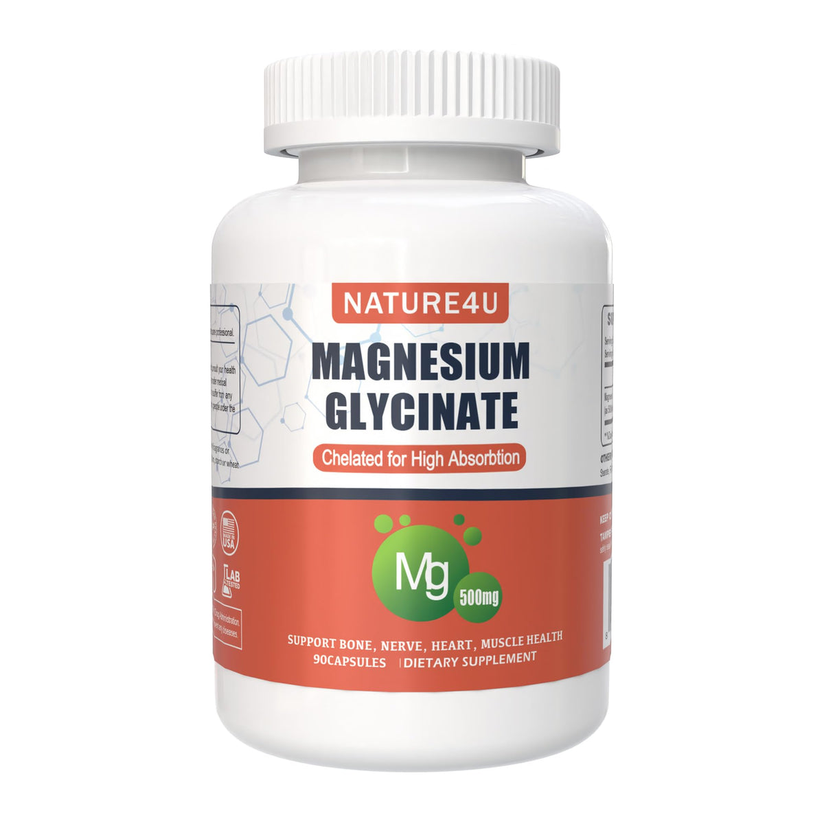Nature4U Magnesium Glycinate 500mg front view of bottle