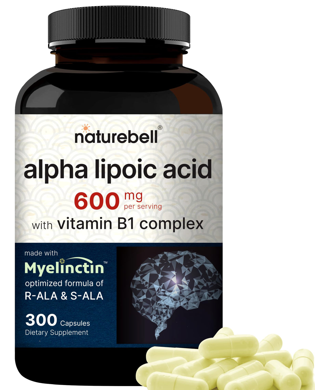 NatureBell Alpha Lipoic Acid Complex 600mg capsules front view