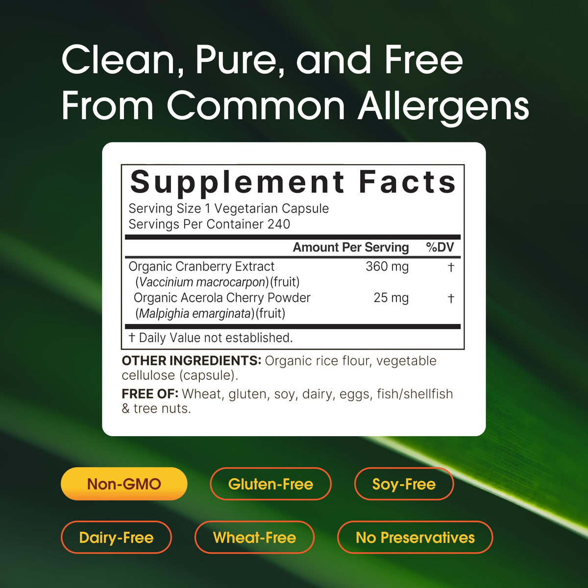 NatureBell Cranberry Concentrate 240 Capsules label close-up