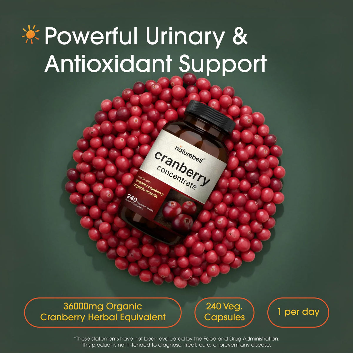 NatureBell Cranberry Concentrate 240 Capsules side view