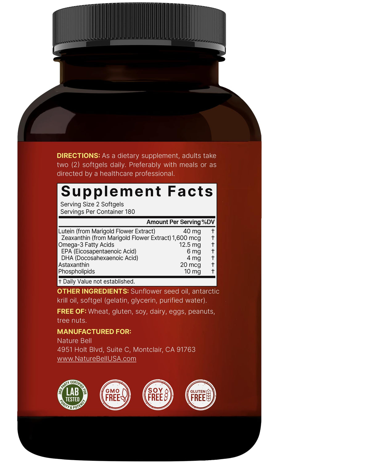 NatureBell Lutein 40mg softgels with a measuring spoon