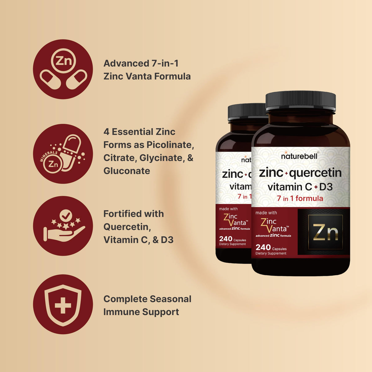 NatureBell Zinc Quercetin capsule close-up