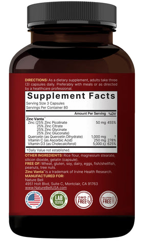 NatureBell Zinc Quercetin capsules in a hand