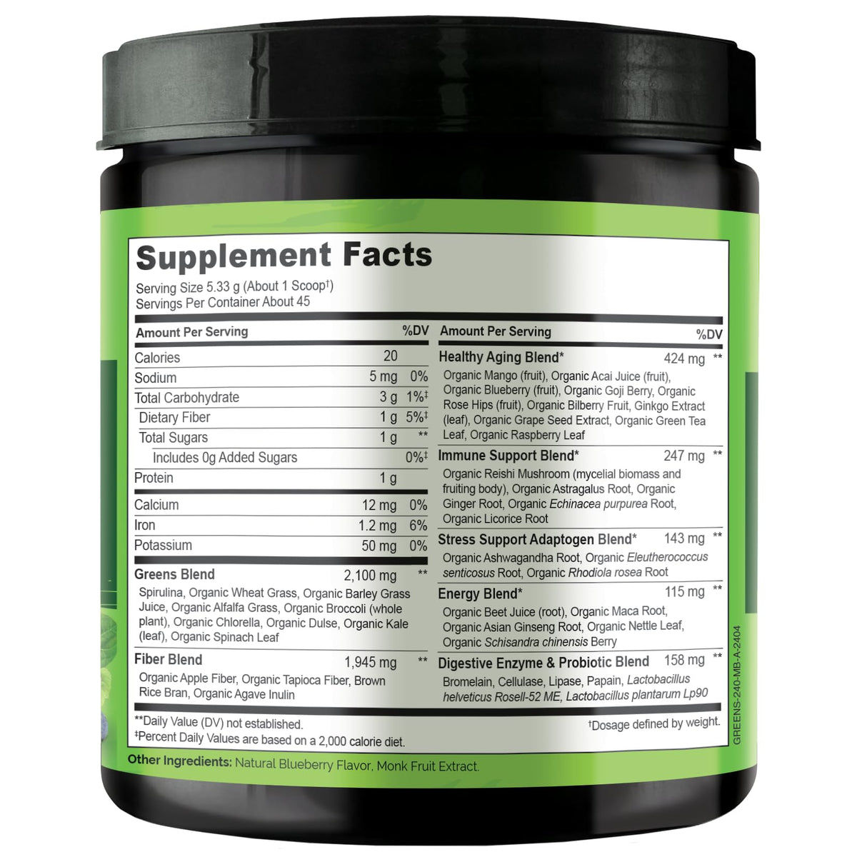 NATURELO Raw Greens Superfood Powder 240g Mixed Berry in a bowl