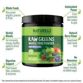 NATURELO Raw Greens Superfood Powder 240g Mixed Berry packaging