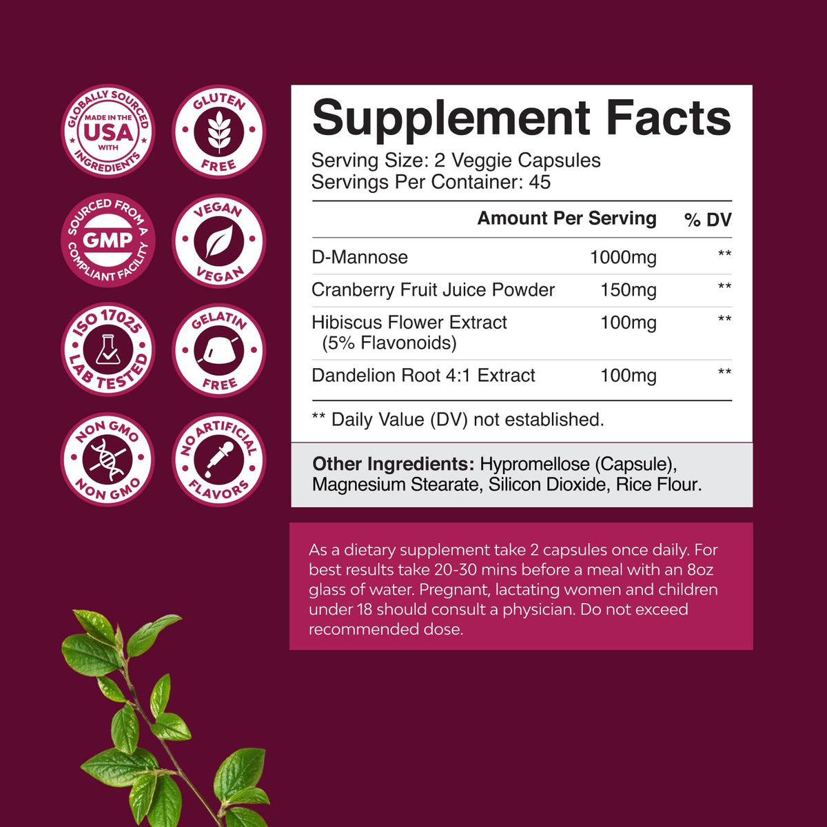 Natures Craft D Mannose Capsules 1000mg ingredients list