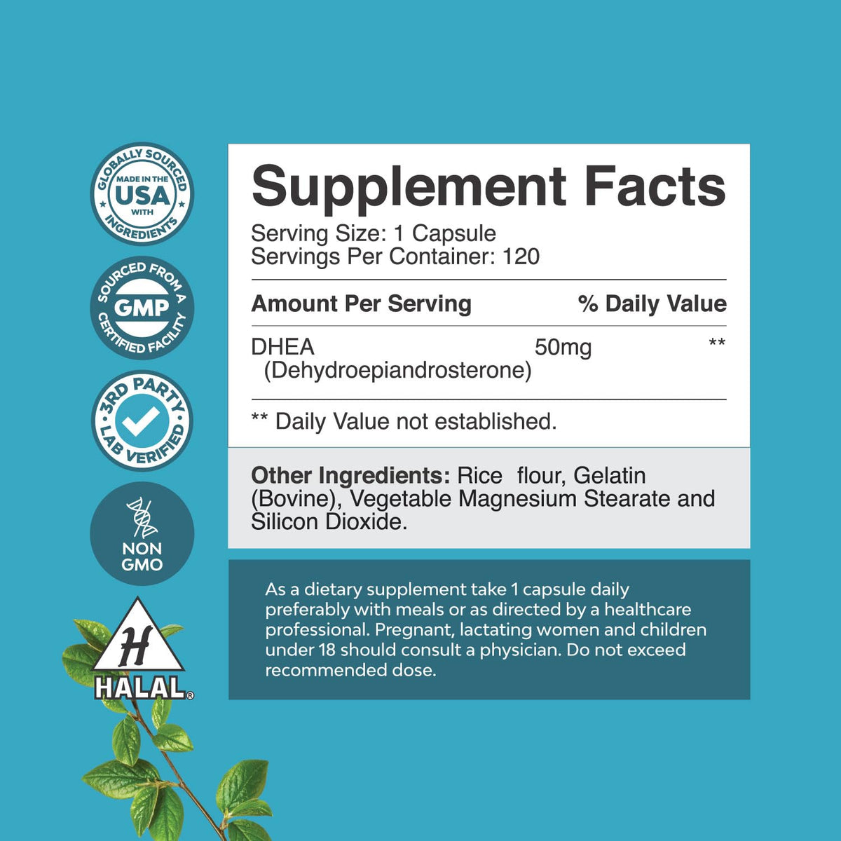 Natures Craft DHEA Supplement 50mg displayed with other supplements