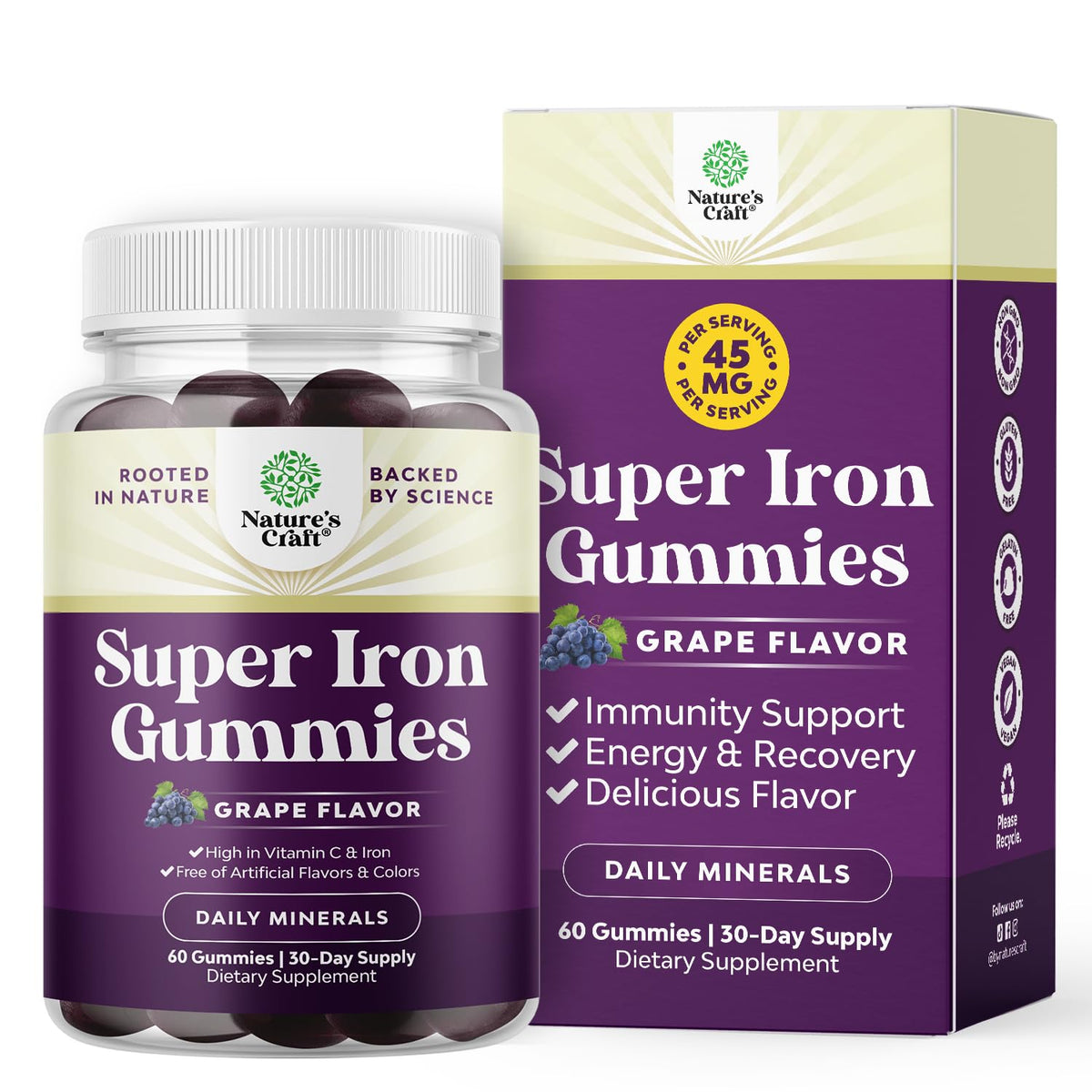Natures Craft Extra Strength Iron Gummies 60Ct front view