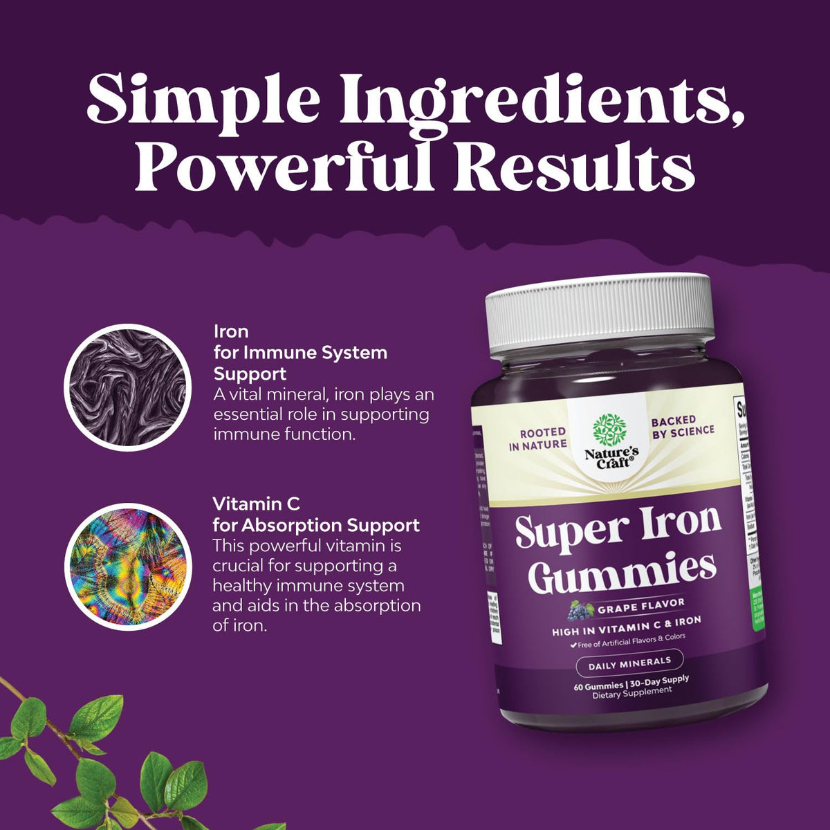 Natures Craft Extra Strength Iron Gummies with Vitamin C label