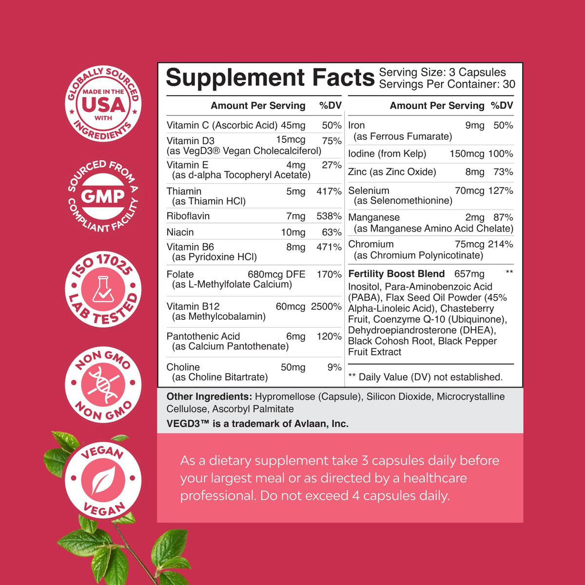 Natures Craft Fertility Supplements on a kitchen counter