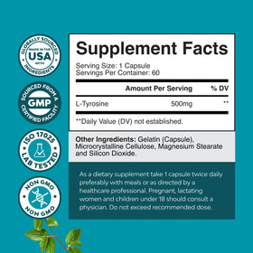 Natures Craft L-Tyrosine 500mg Capsules back view
