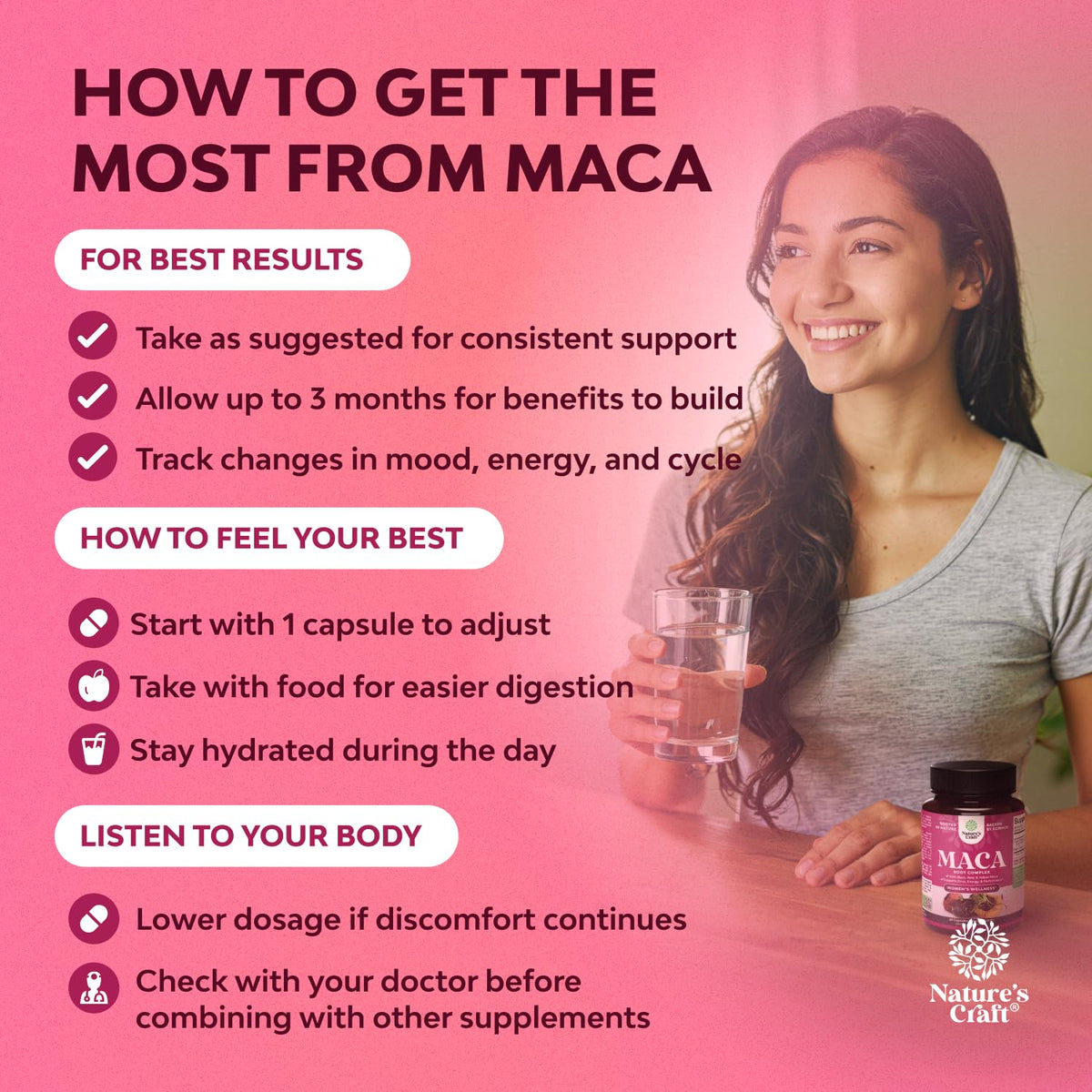 Natures Craft Maca Root Capsules for Women side view