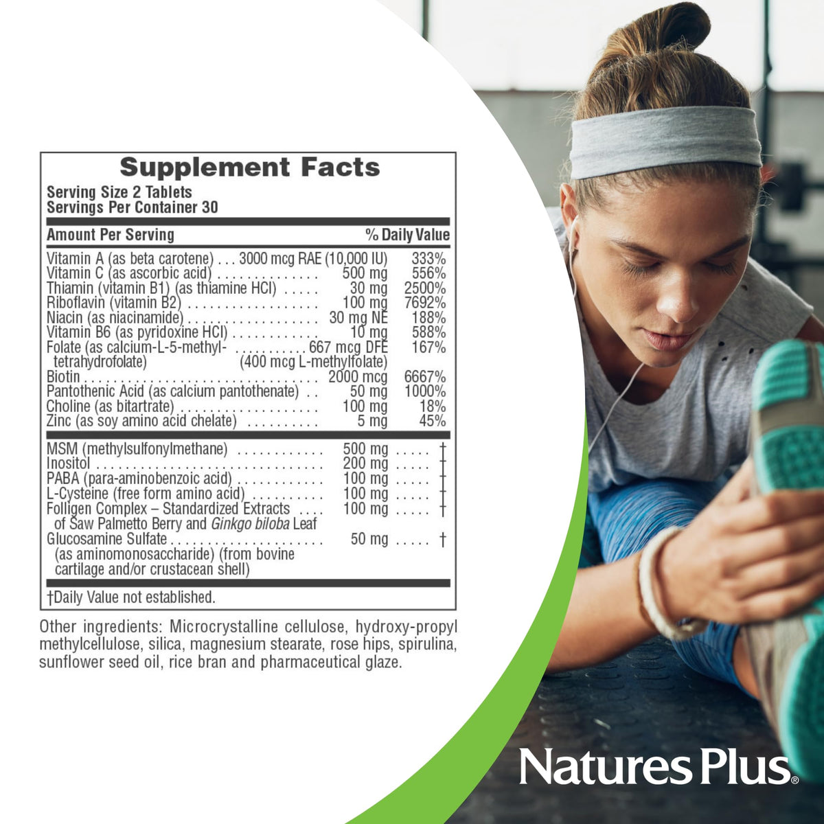 NaturesPlus Ultra Hair Plus nutritional information label