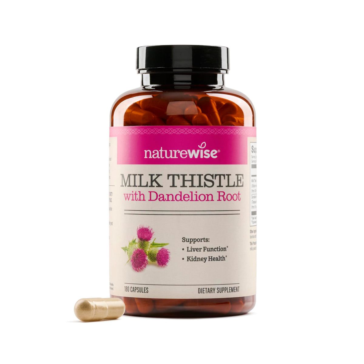 NatureWise Milk Thistle capsules 180 count bottle front view