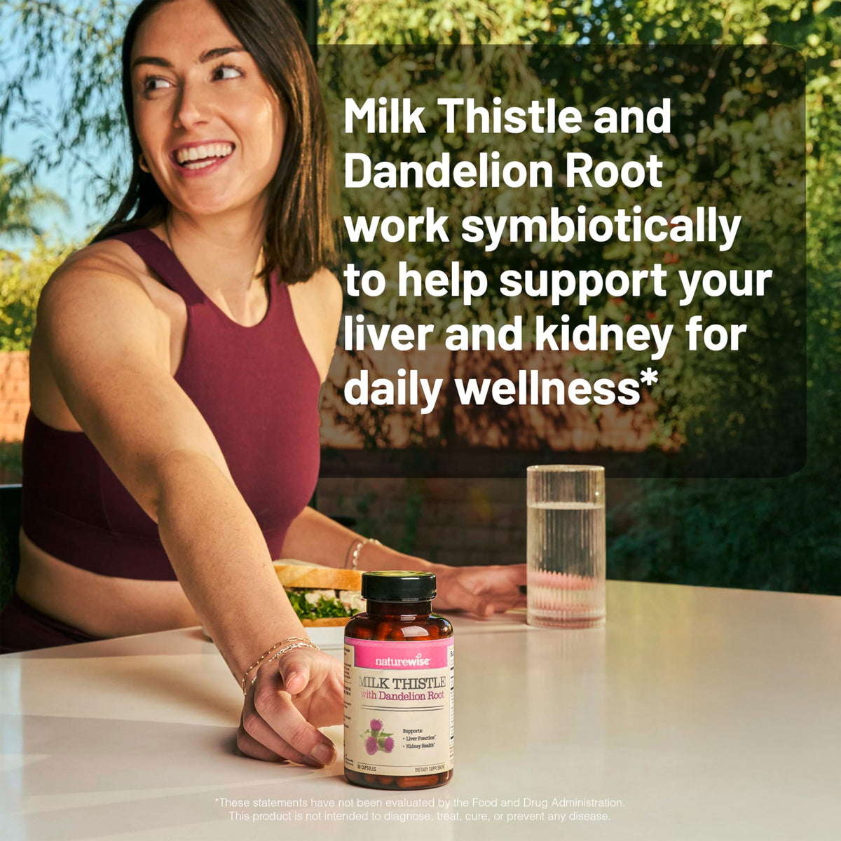 NatureWise Milk Thistle capsules with plant background