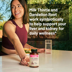 NatureWise Milk Thistle capsules with plant background