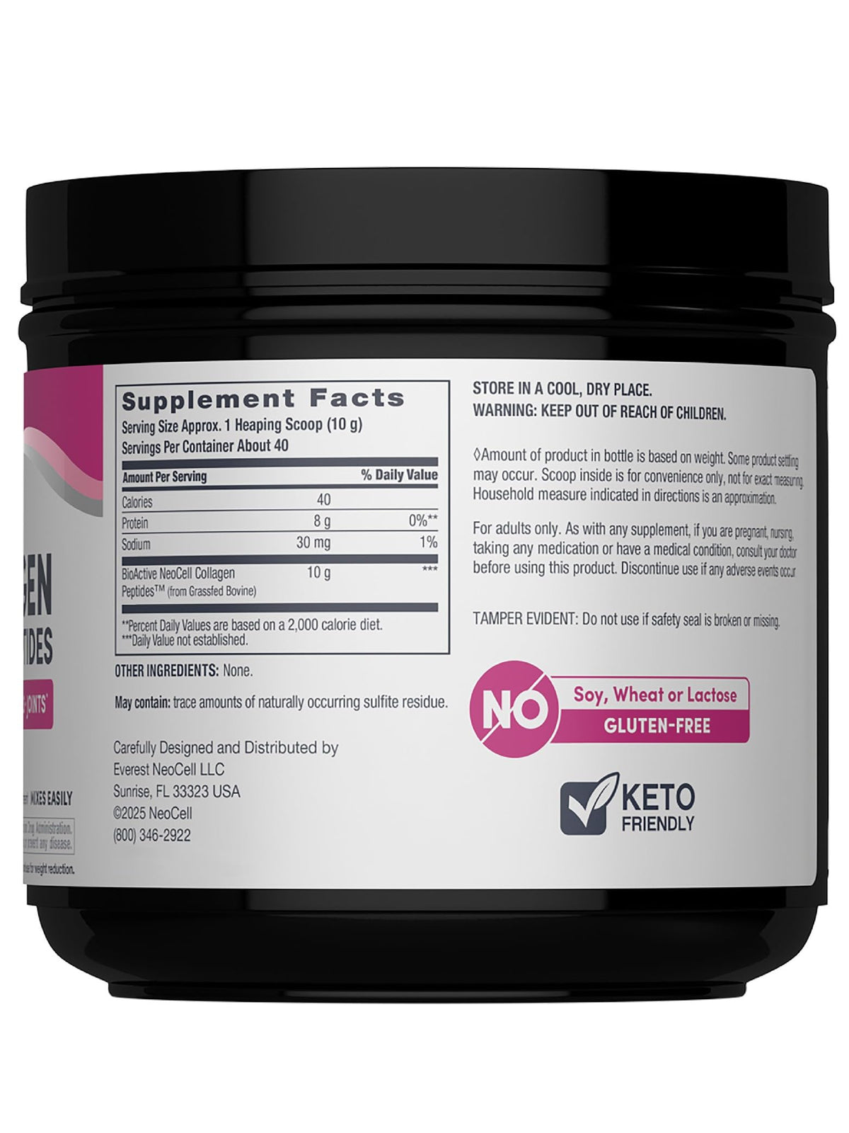 NeoCell Collagen Peptides Powder 14 oz back view