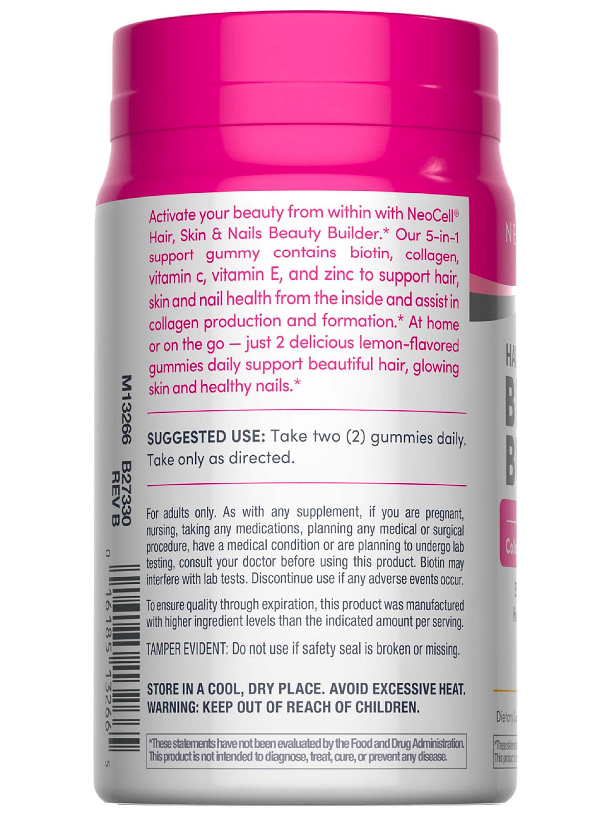NeoCell Hair Skin and Nails Gummies with two gummies on a table