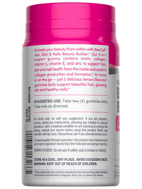 NeoCell Hair Skin and Nails Gummies with two gummies on a table