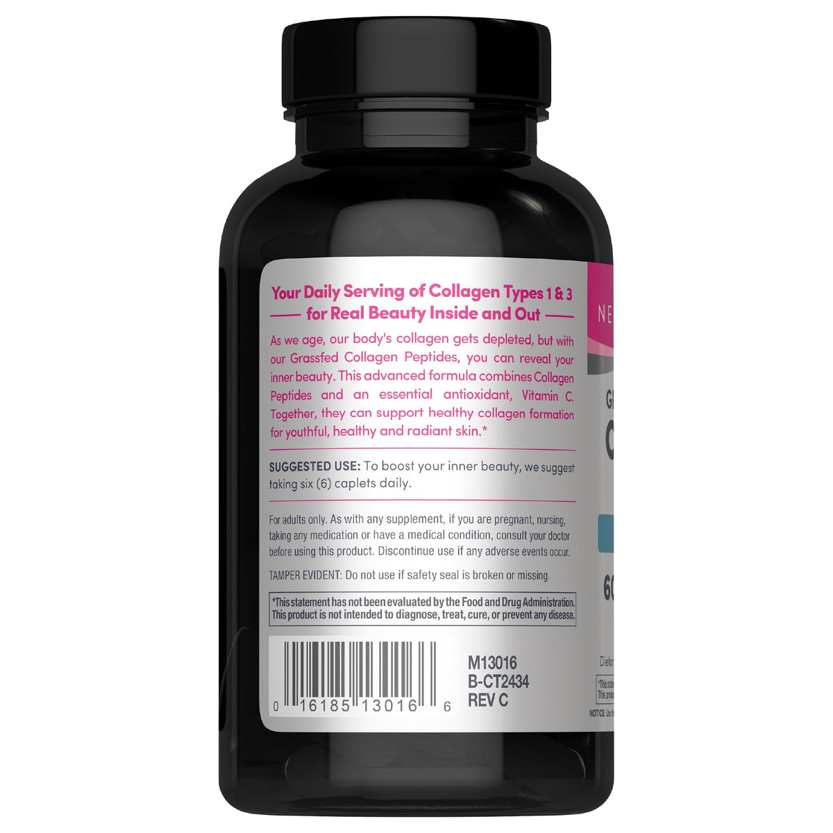 NeoCell Super Collagen Plus Vitamin C caplets on a wooden surface