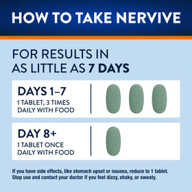 Nervive Nerve Relief supplement tablets in a hand