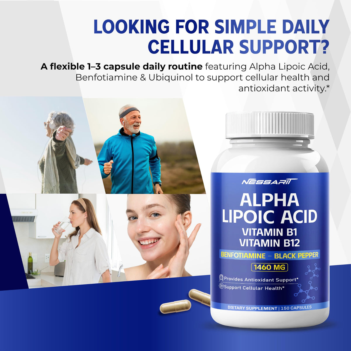 NESSARIT Alpha Lipoic Acid 1460 mg supplement capsules close-up