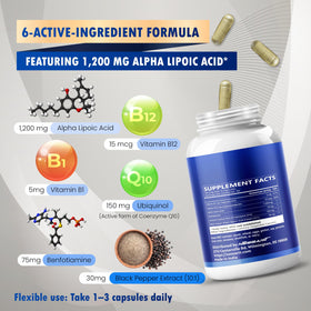 NESSARIT Alpha Lipoic Acid 1460 mg supplement capsules in a spoon