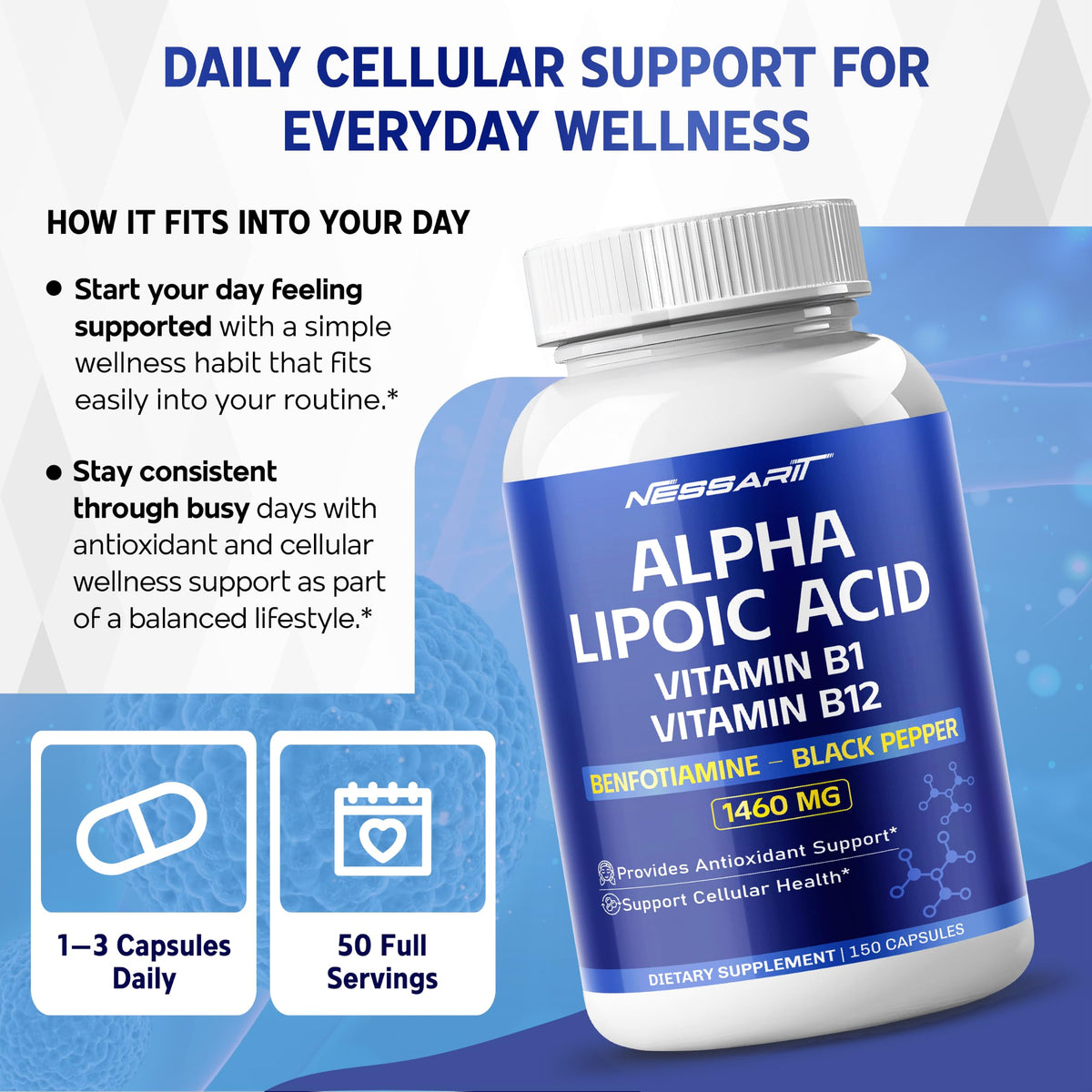NESSARIT Alpha Lipoic Acid supplement bottle back view