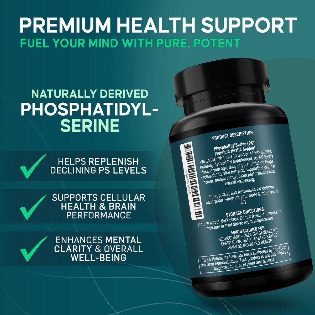 NeuroGuard Phosphatidylserine Supplement 300mg capsules close-up