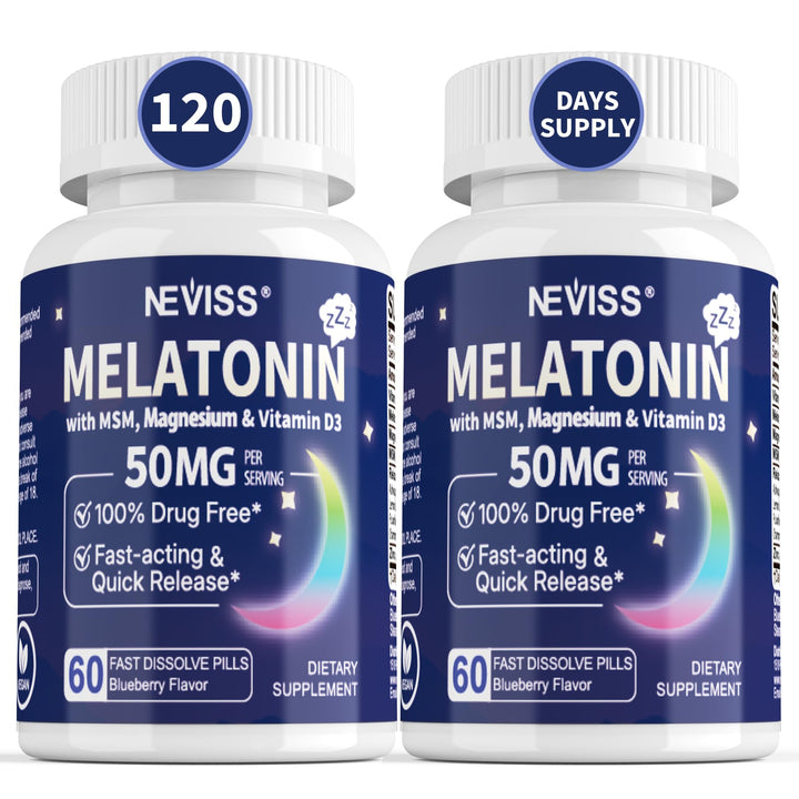 NEVISS Melatonin 50 mg Extra Strength 9-in-1 Sublingual Tablets front view