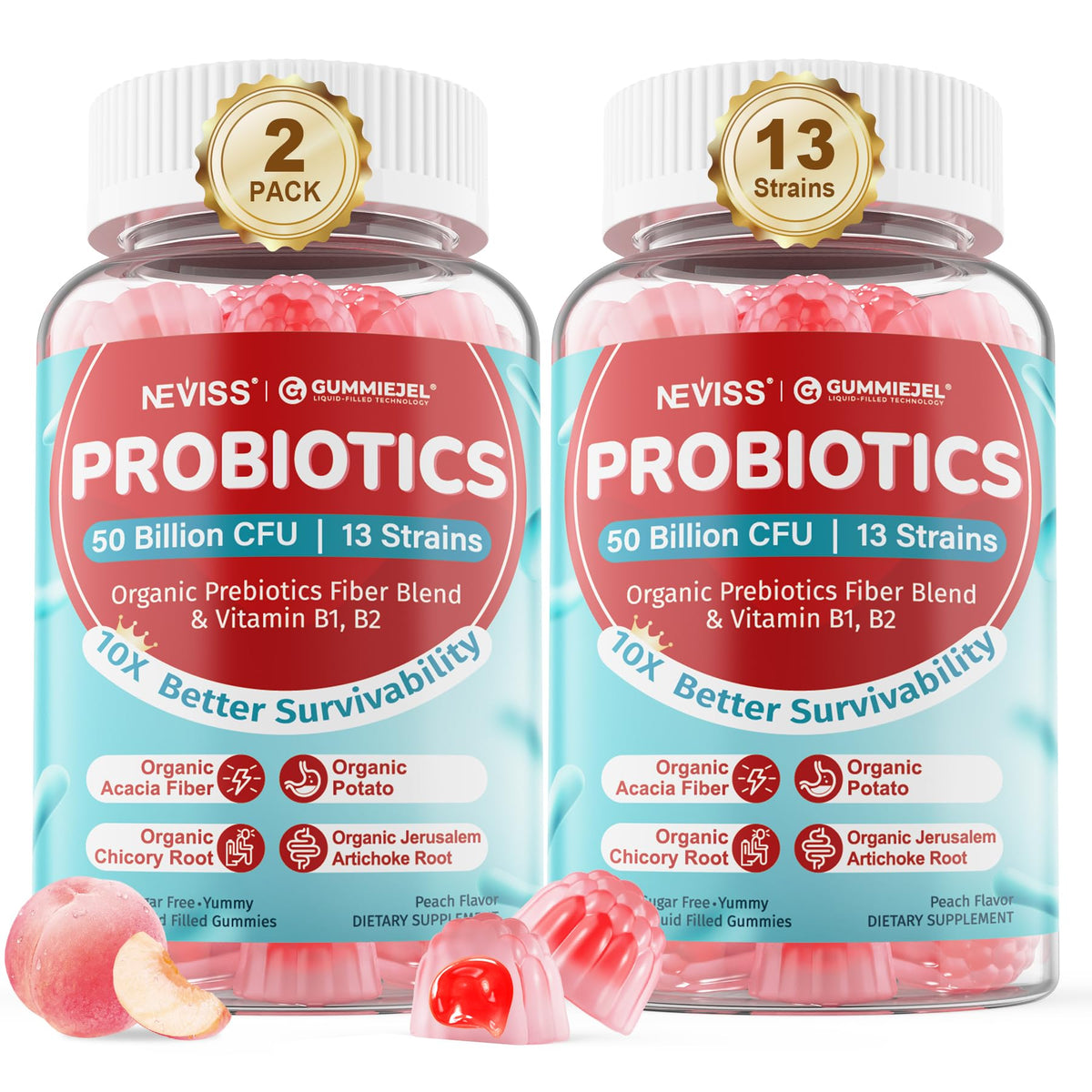 NEVISS Prebiotic Gummies 120 count bottle front view