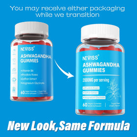 NEVISS Sugar Free Ashwagandha Gummies back view with ingredients