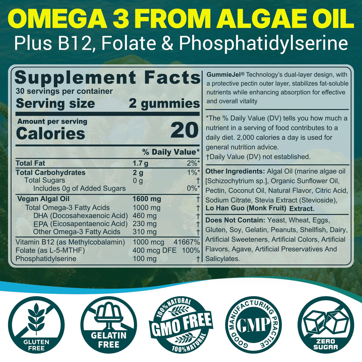 NEVISS Vegan Omega 3 Gummies 1000mg back view