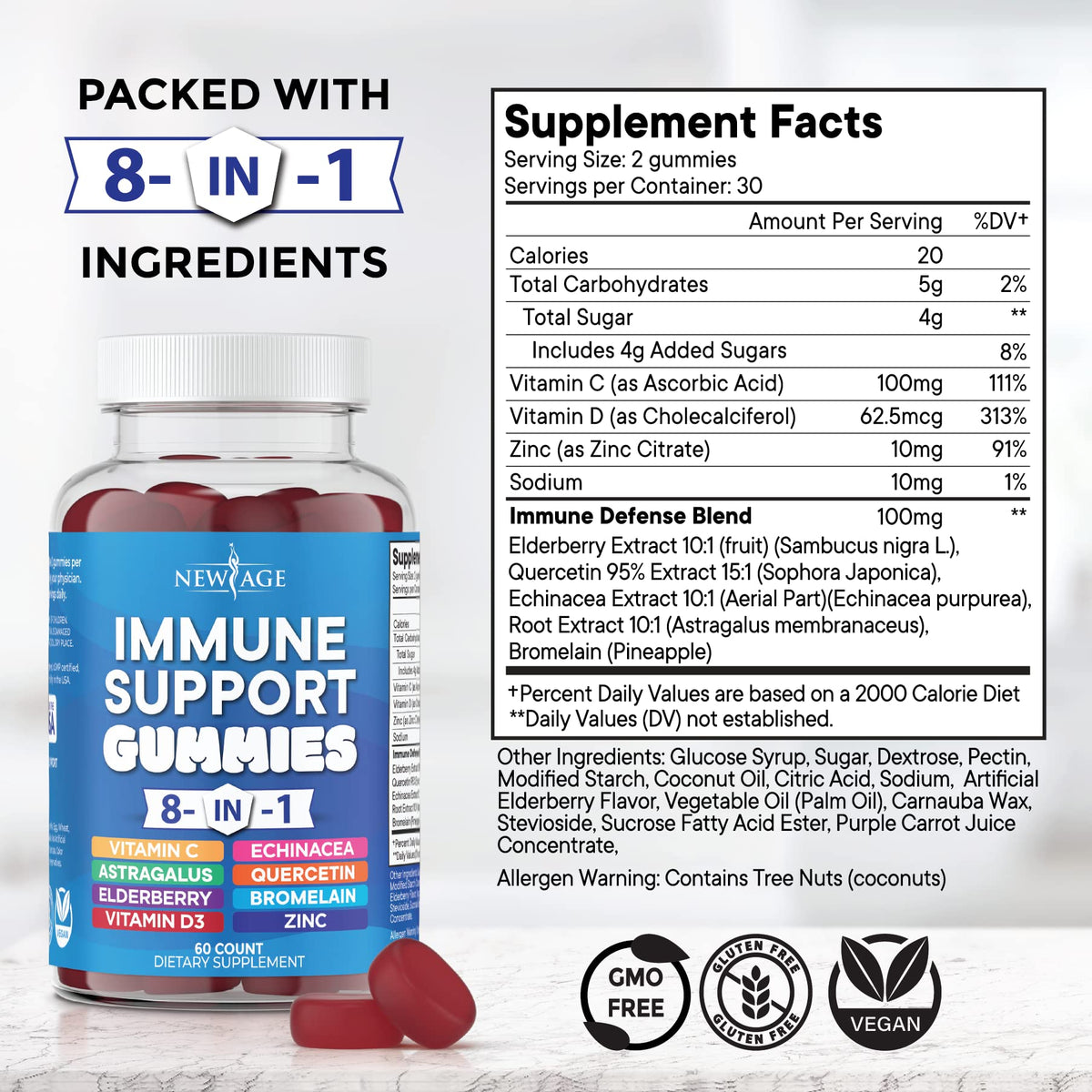 NEW AGE 8 in 1 daily wellness Support support Supplement packaging side view