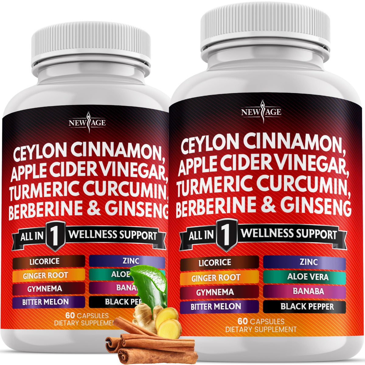 NEW AGE Ceylon Cinnamon Supplement 120 Count front view