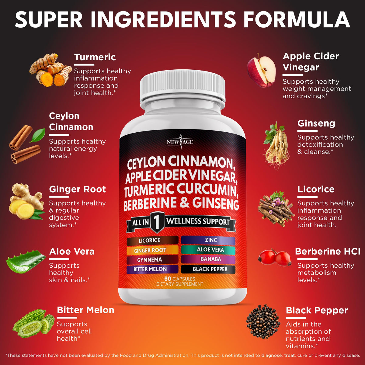 NEW AGE Ceylon Cinnamon Supplement bottle with ingredients listed