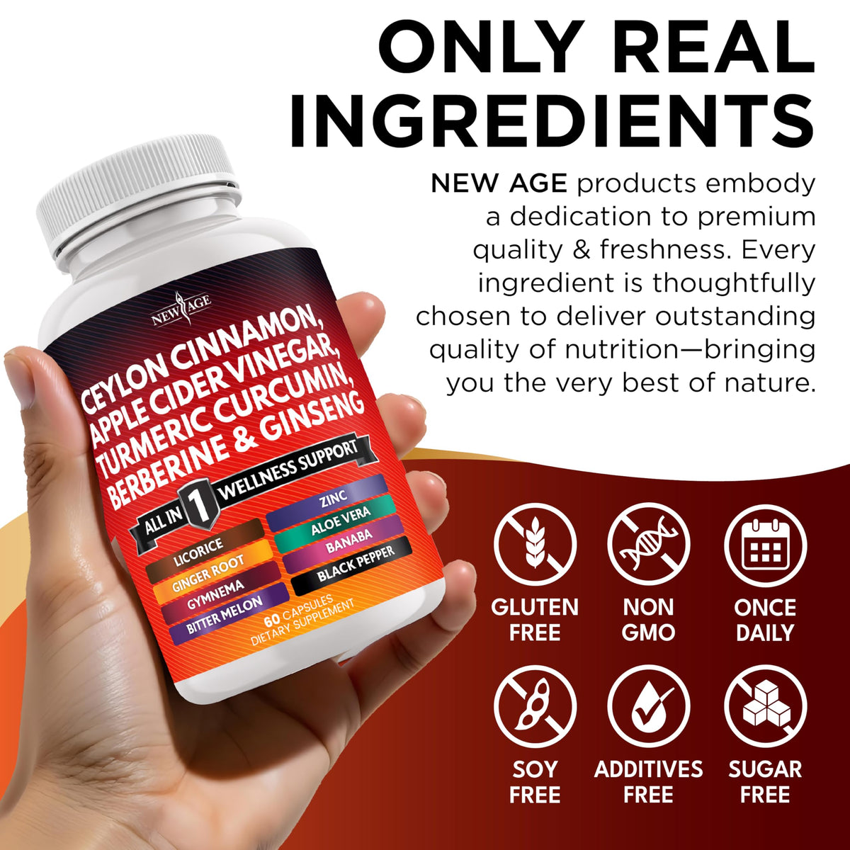 NEW AGE Ceylon Cinnamon Supplement on a wooden table