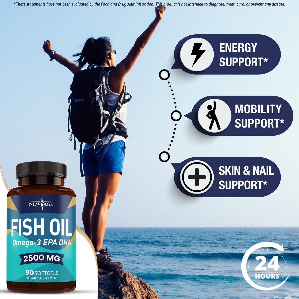 NEW AGE Omega 3 Fish Oil Supplement side view