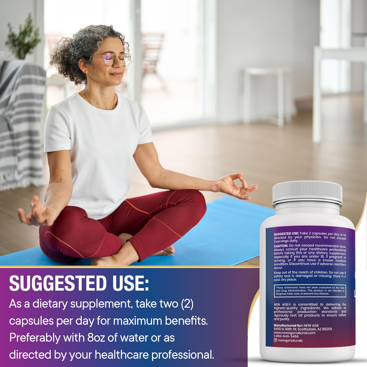 NEW AGE Saffron Supplements capsules on a wooden table