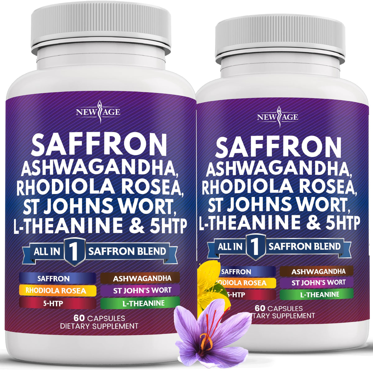 NEW AGE Saffron Supplements with Ashwagandha front view