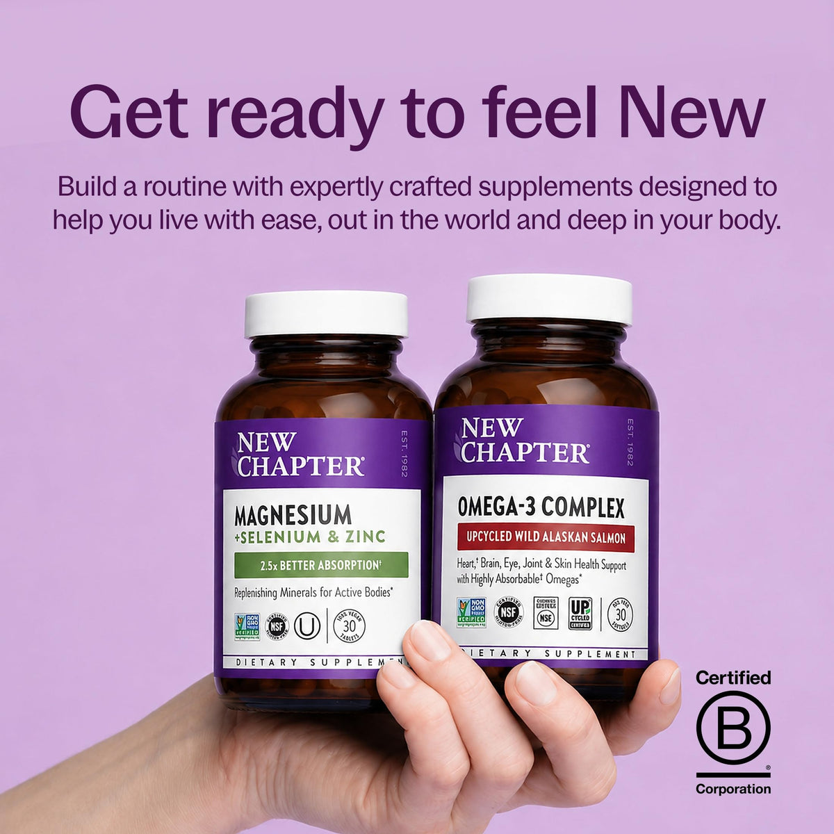 New Chapter Magnesium Glycinate Supplement with natural background