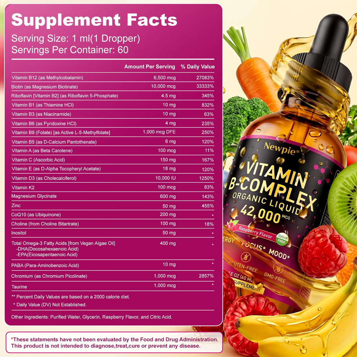 Newpie Vitamin B Complex Liquid Drops glass dropper and bottle